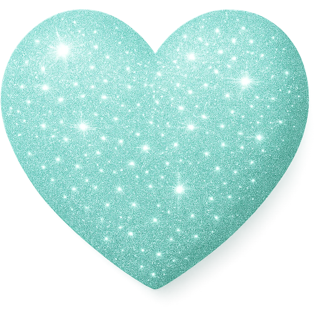 Make the mint color heart with a soft shadow glittery effect, adding a soft shadow and sparkling glitter texture, keeping the background transparent. Emphasize the glittery shine with a subtle shadow for depth. emoji