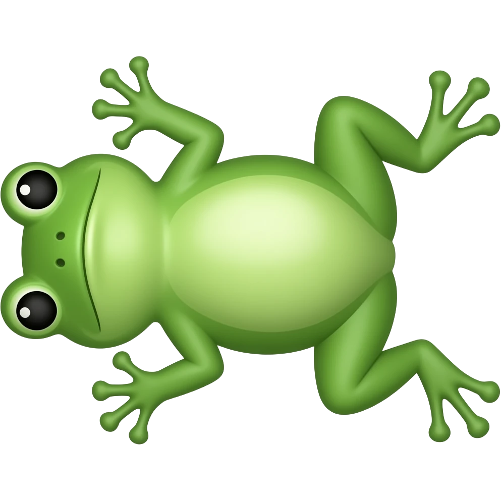 A dissected gorey 2D render iPhone emoji icon of a dissected lime color green frog detailed lying on its back looking view is upward emoji