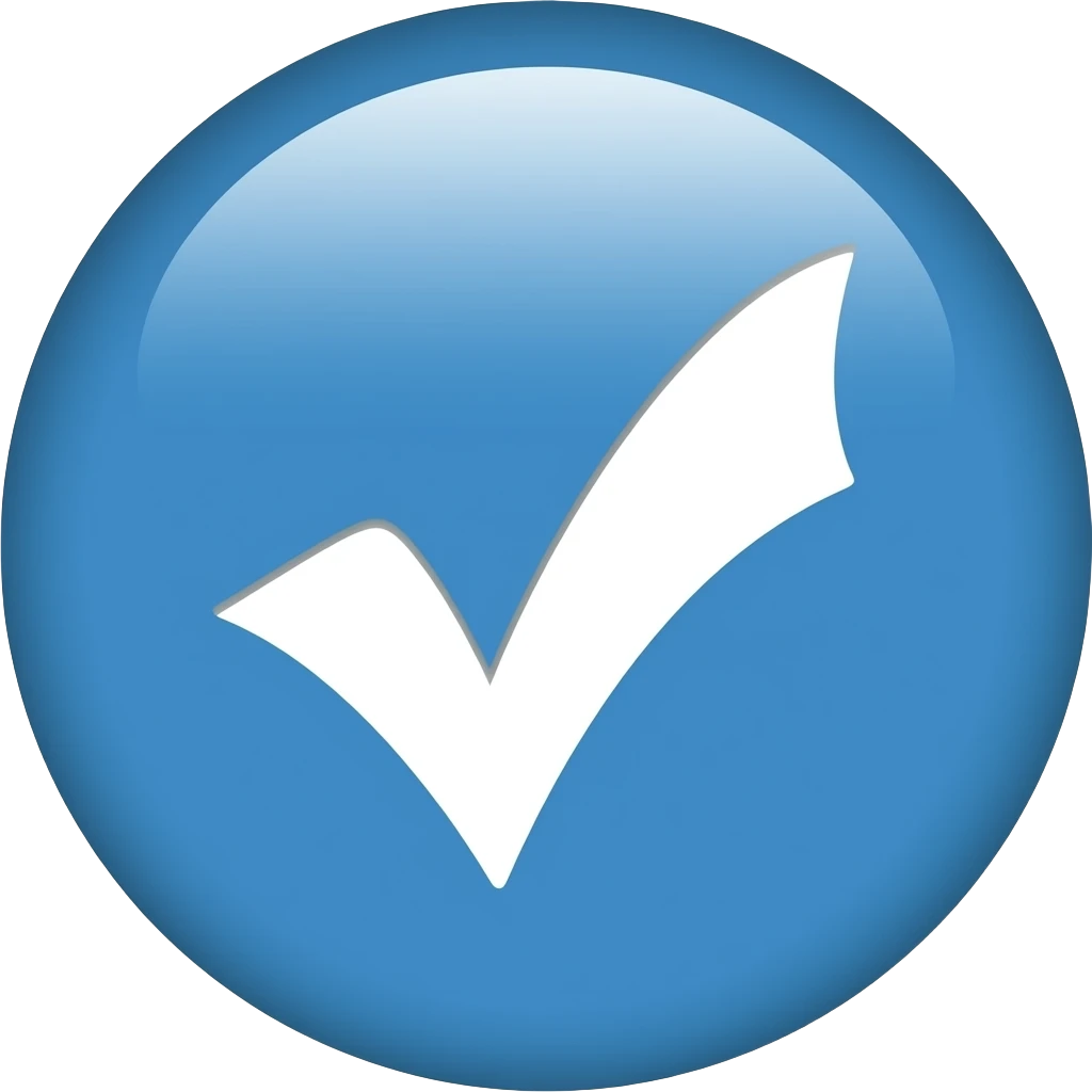 A white tick in a blue round circle emoji