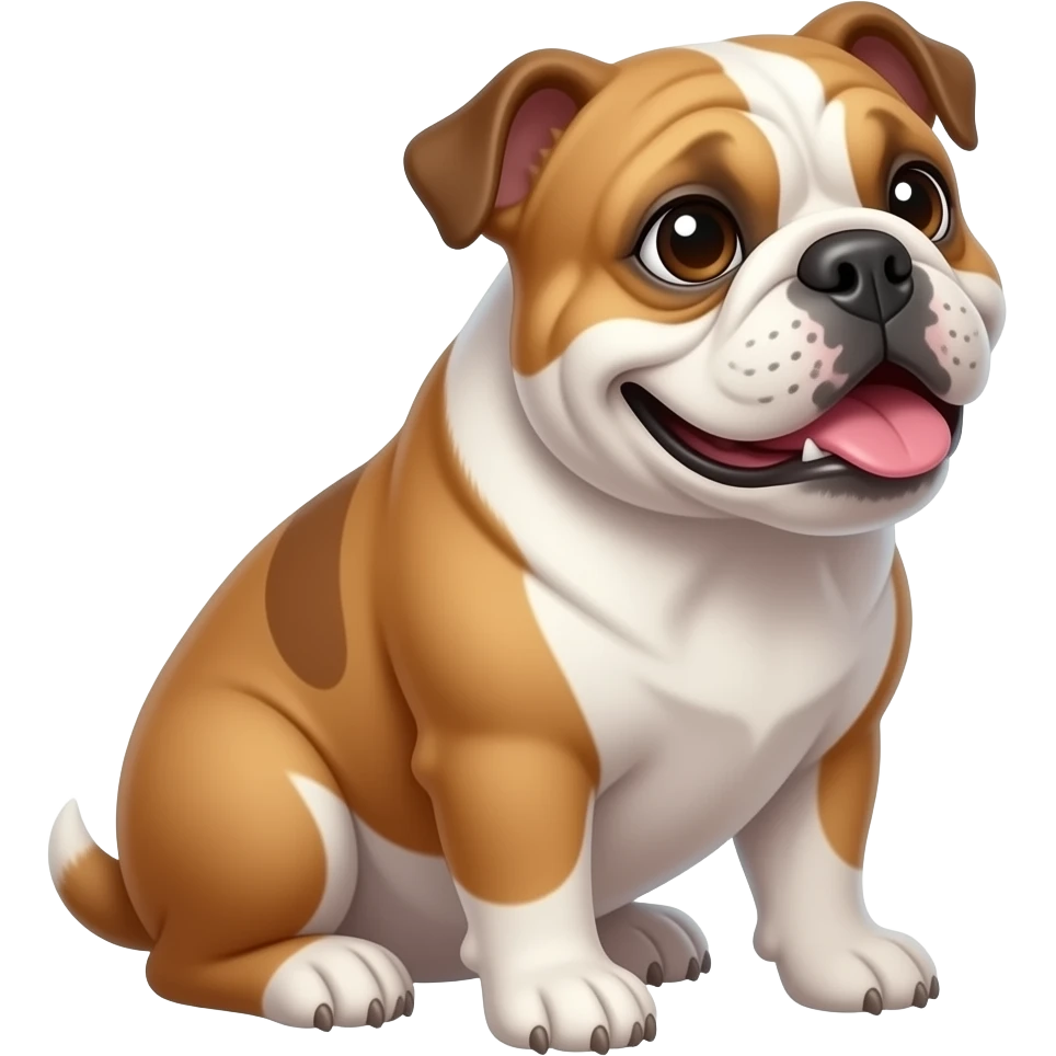 whole body,looking on right , sitting, happy, English Bulldog emoji