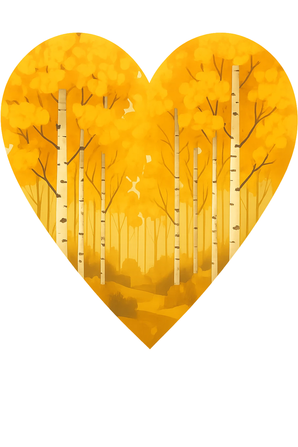 heart with a golden aspen grove, clean digital illustration, no background emoji