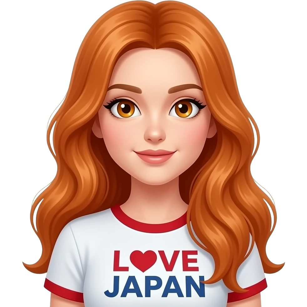 sexy girl with long ginger hair and ginger eyes a top with LOVE JAPAN written on it emoji