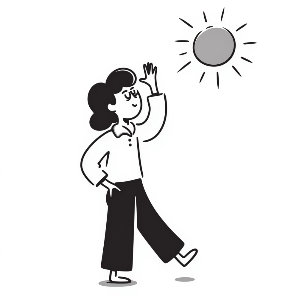 character dazzled by the sun, hand drawn doodle style emoji
