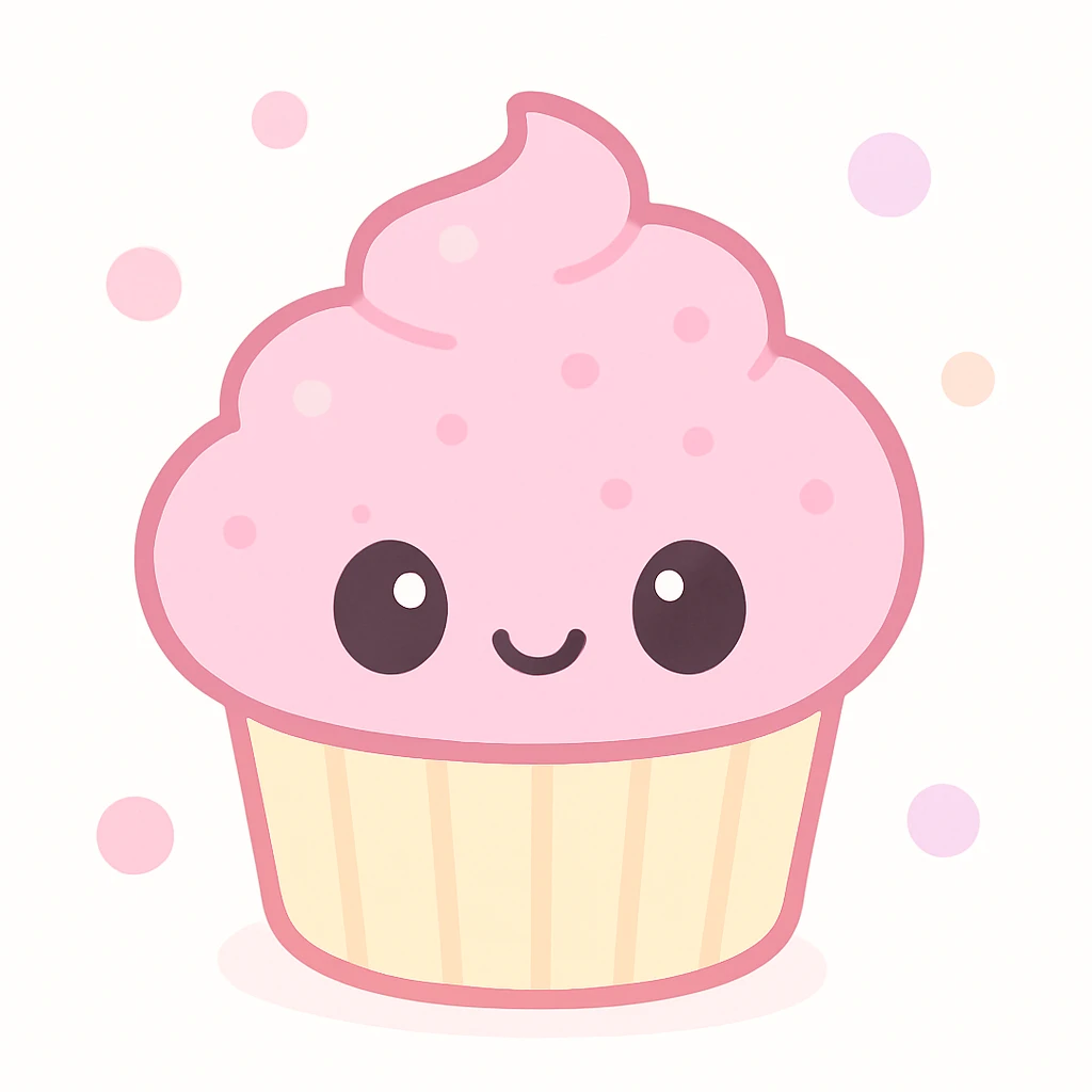 cute cupcake with pink icing, kawaii style emoji