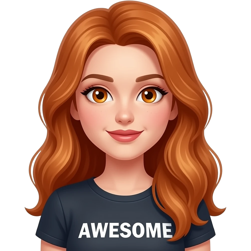 sexy girl with long ginger hair and ginger eyes a top with AWESOME written on it emoji