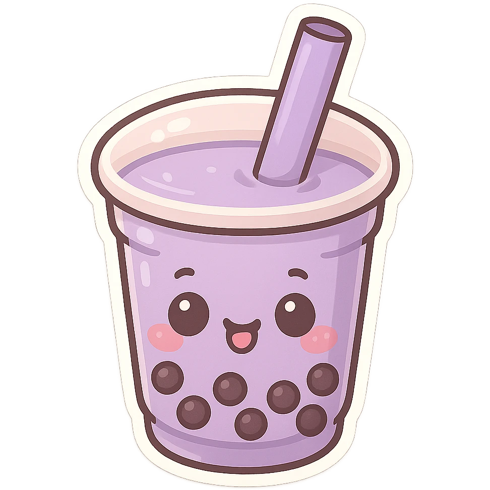 purple bubble tea, cute and exaggerated chibi sticker style emoji