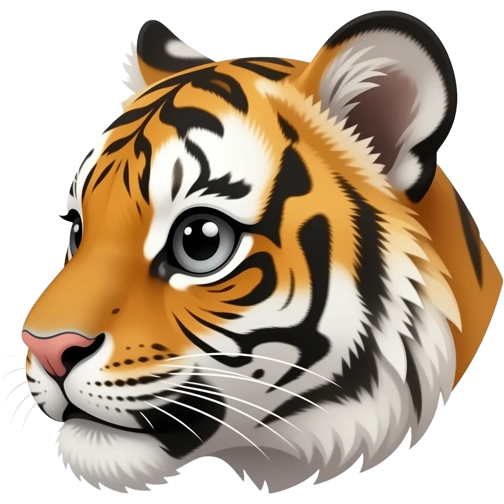 A little bit cute tiger head very realistic Turn sideways gray brown eyes emoji