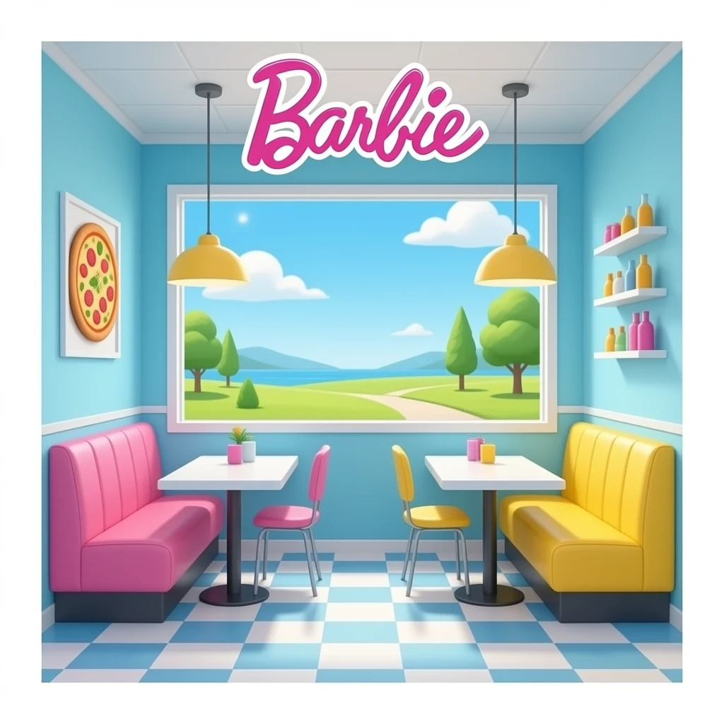 soft blue yellow pizza restaurant, transparent background inspired by barbie colour pallete emoji
