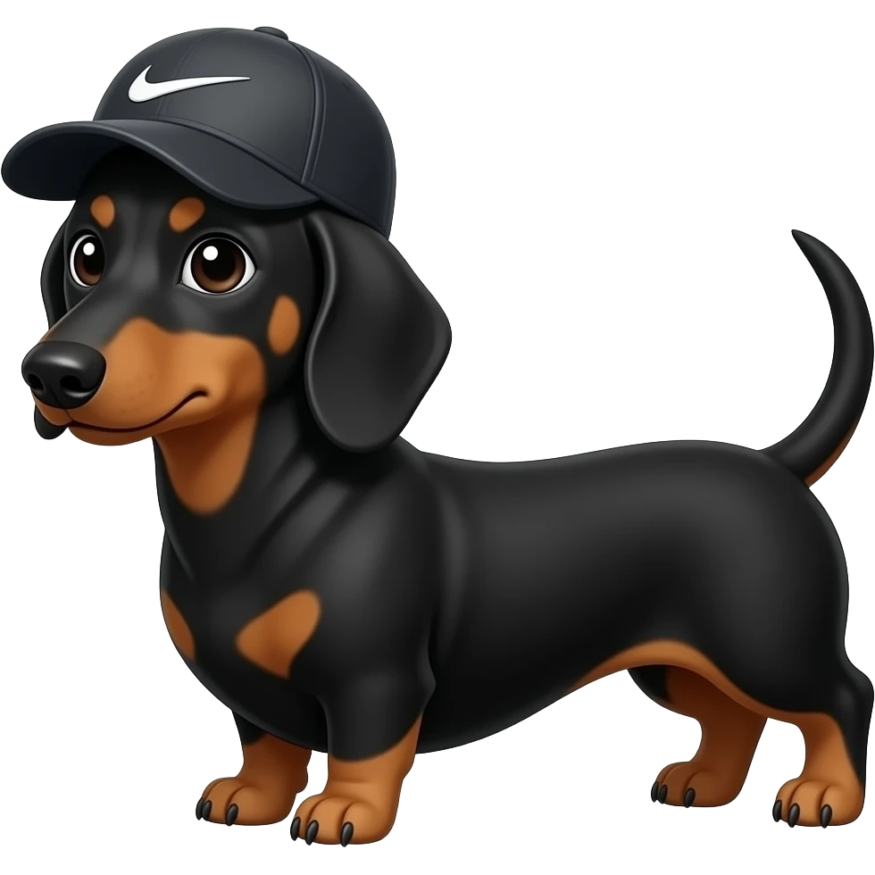 Perro salchicha negro con gorra Nike emoji