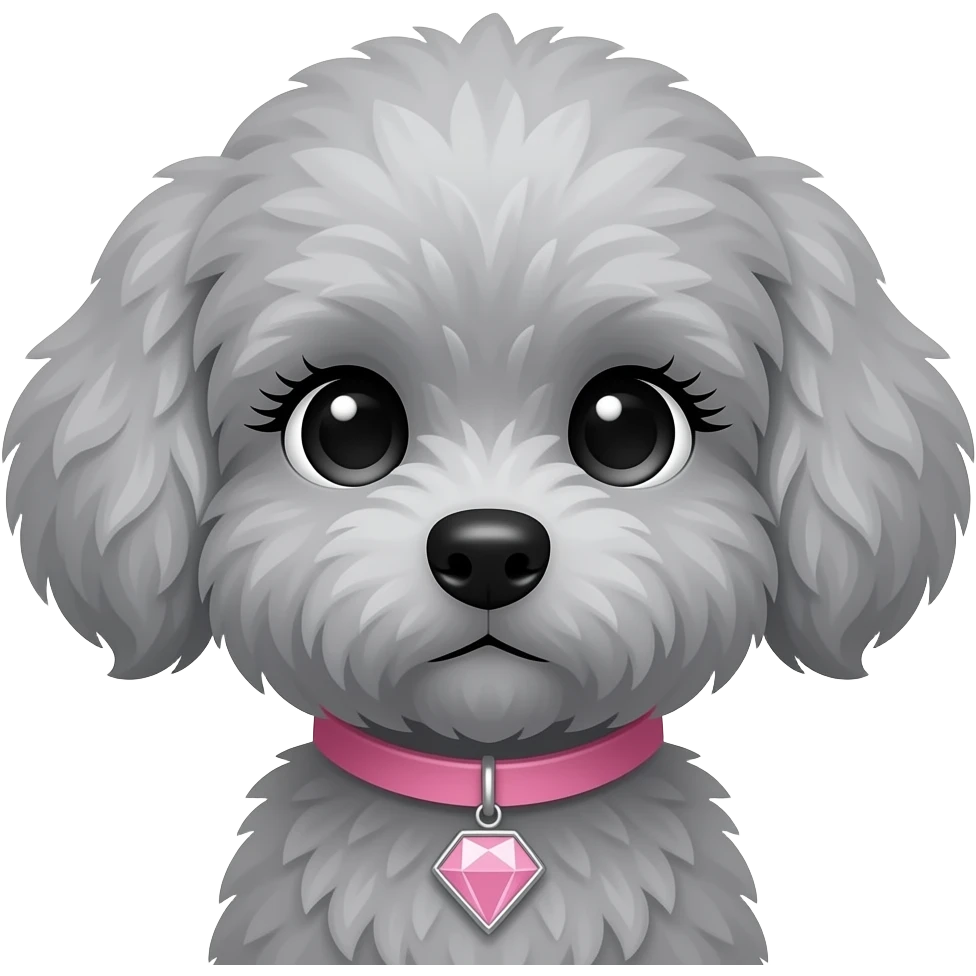 pretty grey fluffy girl puppy, long eye lashes, pink diamond collar emoji