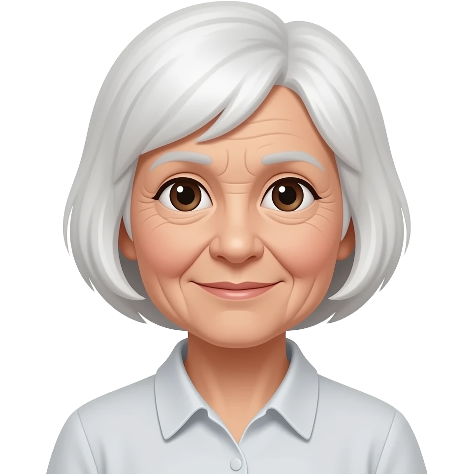 92 year old woman with white short hair and dark brown eyes tan skin emoji