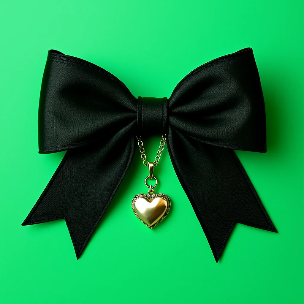 green gothic bow with black lace trim and heart charm, remove background emoji