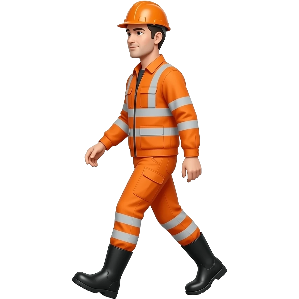 tall engineer in full Hi-vis orange clothing and boots walking emoji