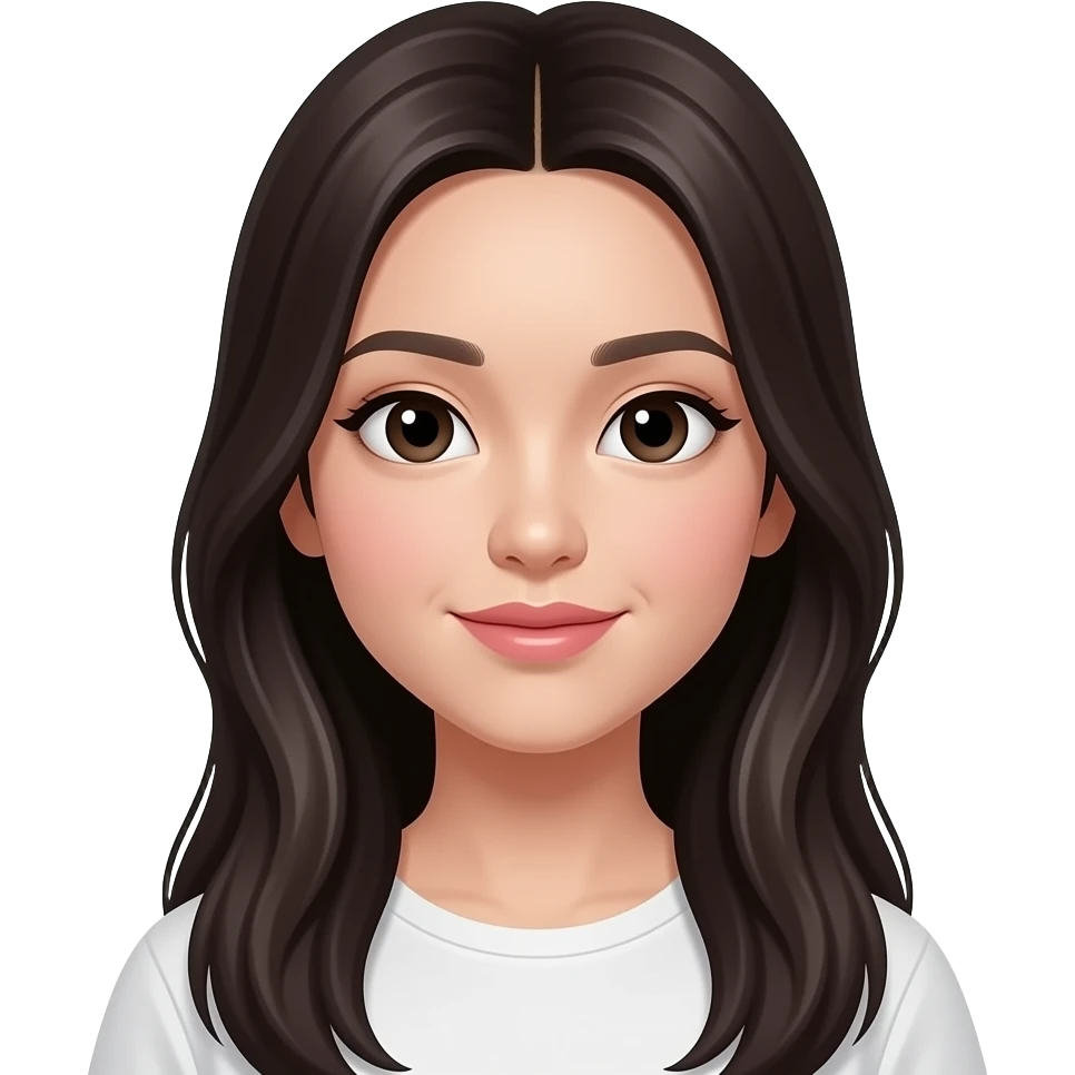 Can you generate an asian girl who has long hair with a middle part and light skin, narrower eyes and bigger lips? emoji