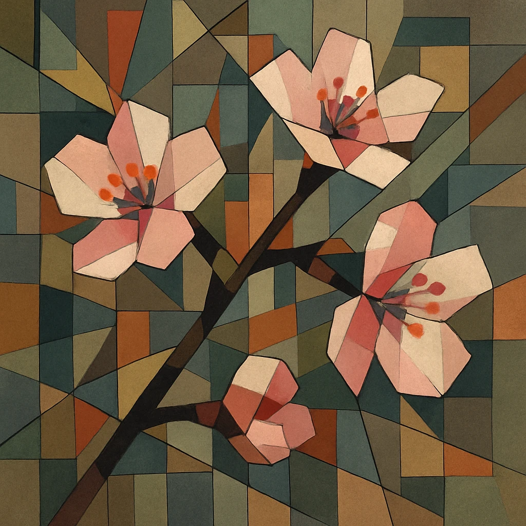 sakura cherry blossom, cubist abstraction style emoji