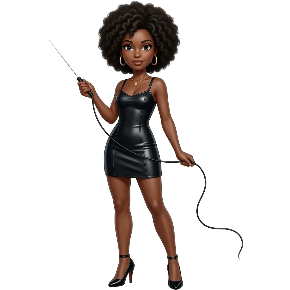 femme noire coiffure afro talons,aiguille fouet a la main robe latex mince emoji