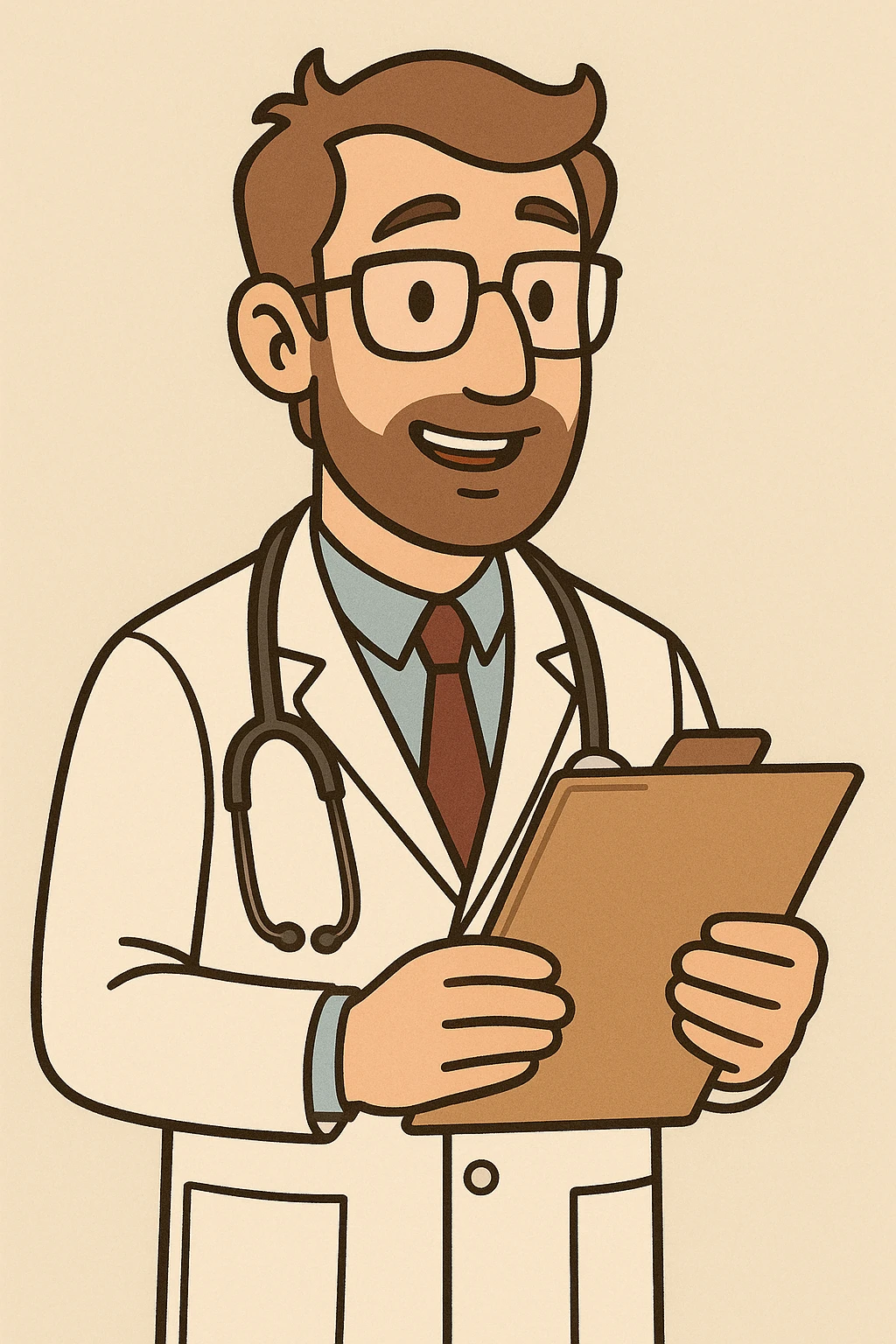 doctor, male, glasses, with medical chart, approachable, cartoon style emoji