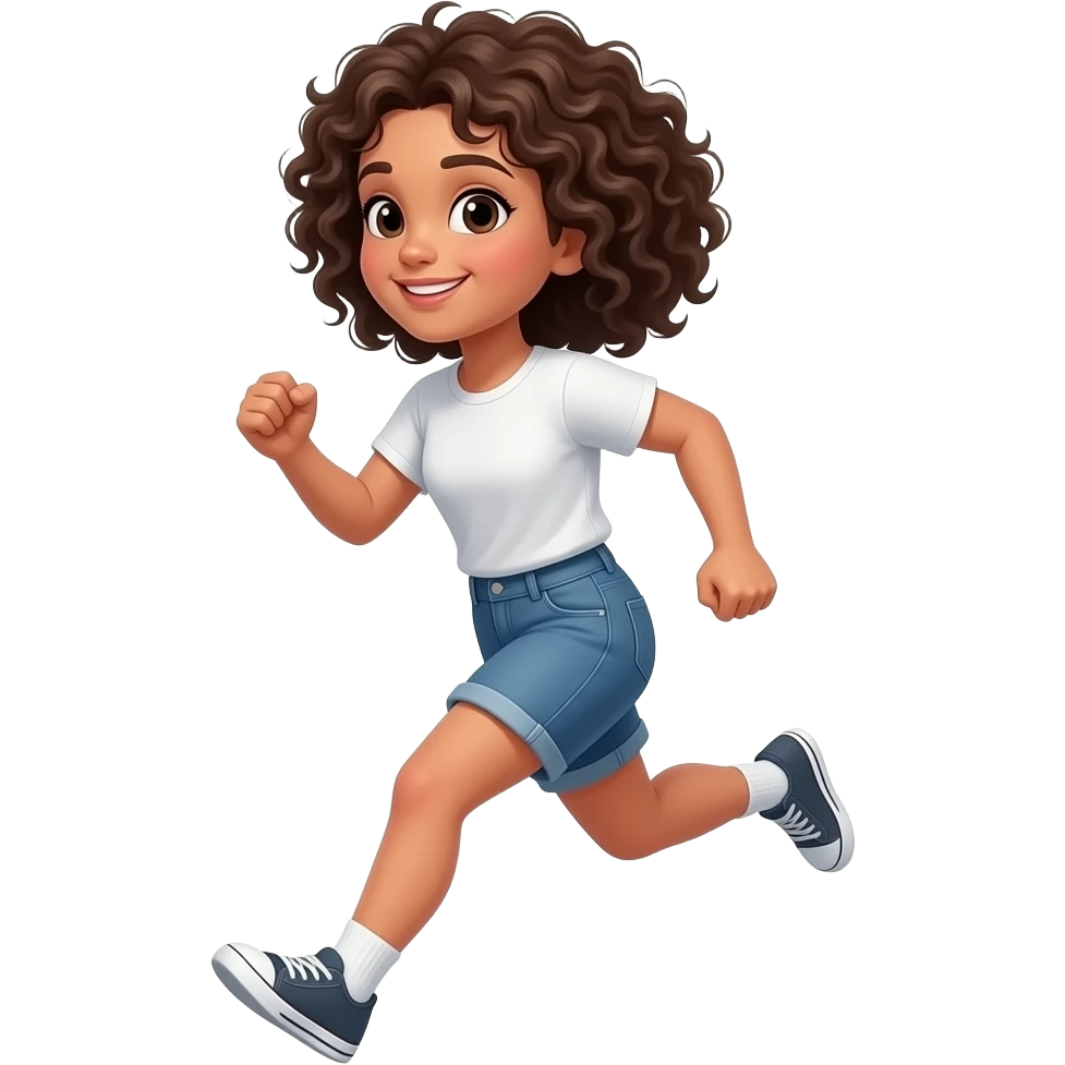 white skin girl with dark brown curly hair running emoji