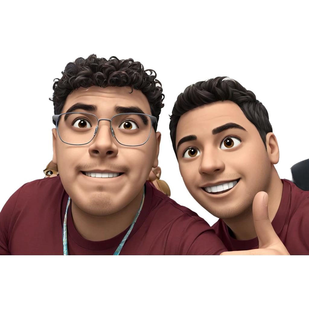 boys posing with smiles emoji