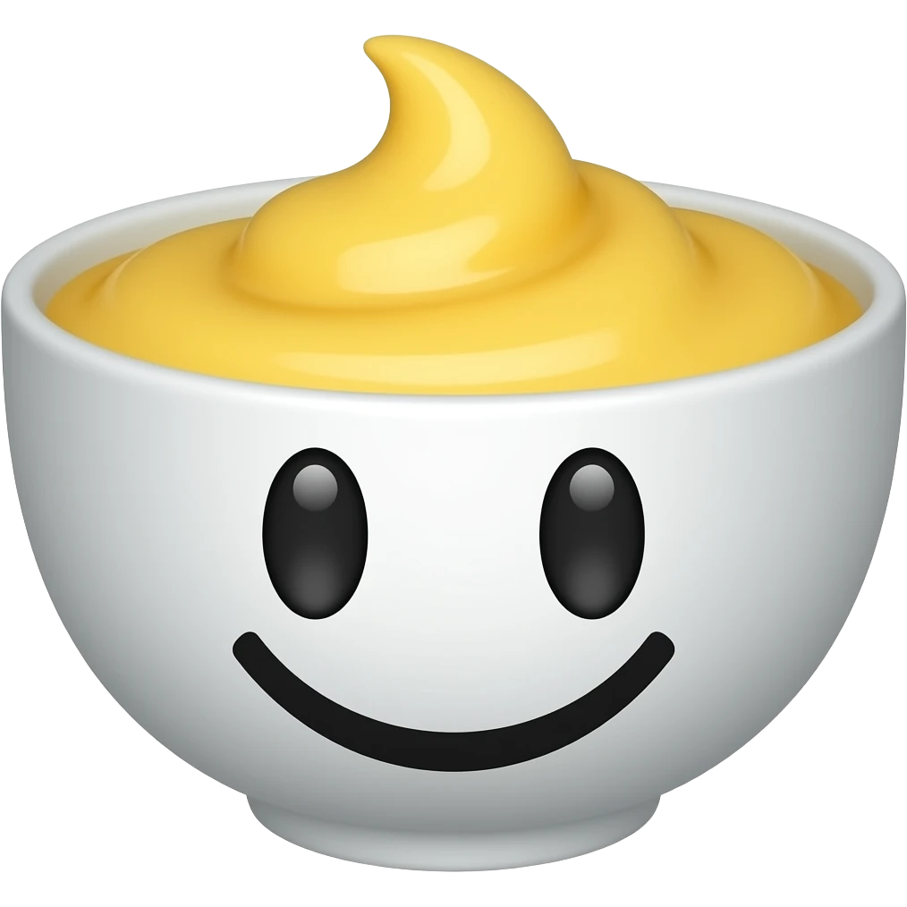 smiling face bowl - with eyes containing yellow sauce- smiling face on the bowl, not inside of it emoji