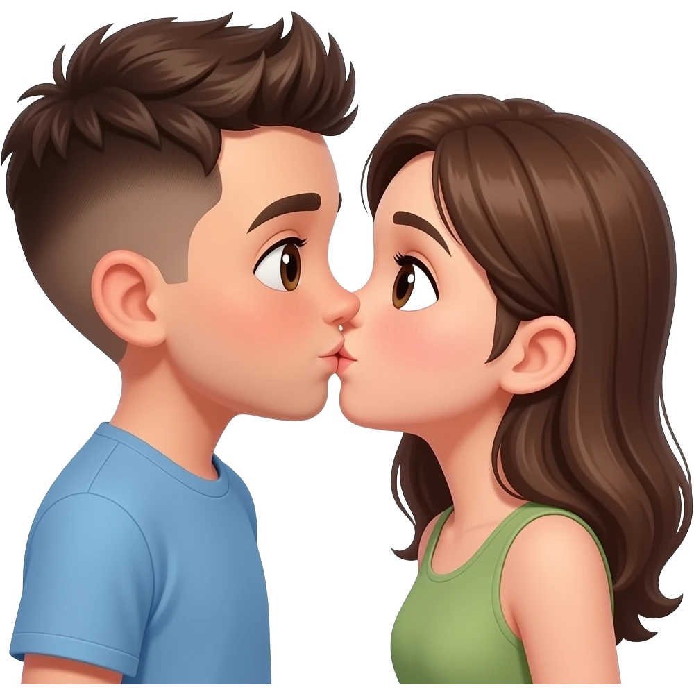 Kahverengi gözlü, Kumral, Buzz Cut saçlı erkek çocuk sı biraz daha uzun olsun ve yanına yakışan bir kız koy öpüşsünler emoji