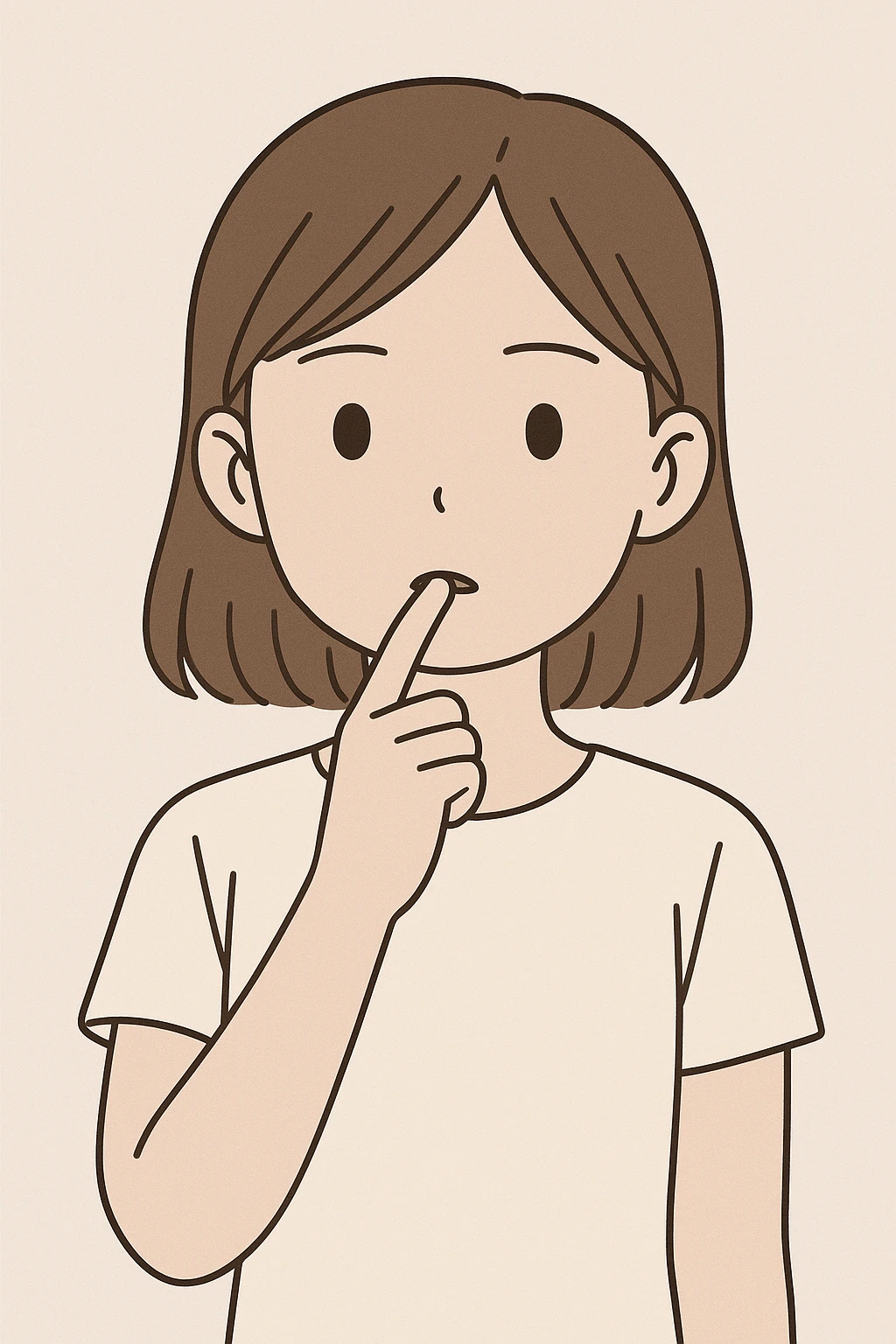 digital illustration of a girl with a finger in her mouth, neutral expression, upper body, simple background emoji