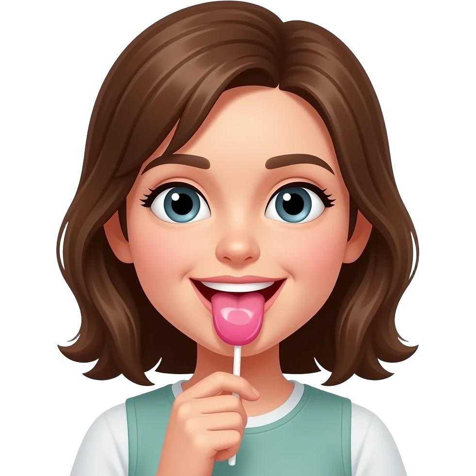 A girl licking a lollipop with her tongue emoji