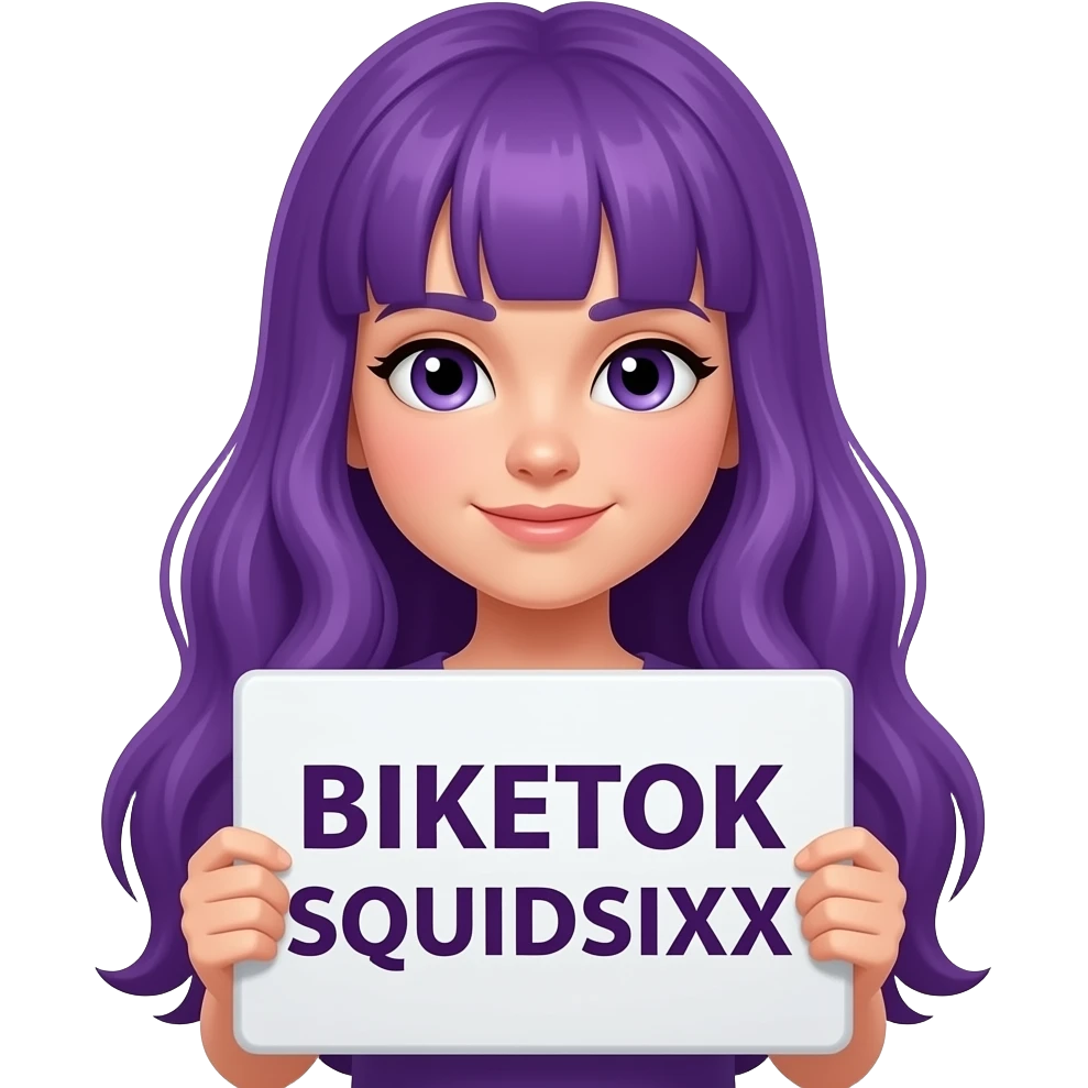 girl with long purple hair with a BIKETOK SQUIDSIXX sign emoji