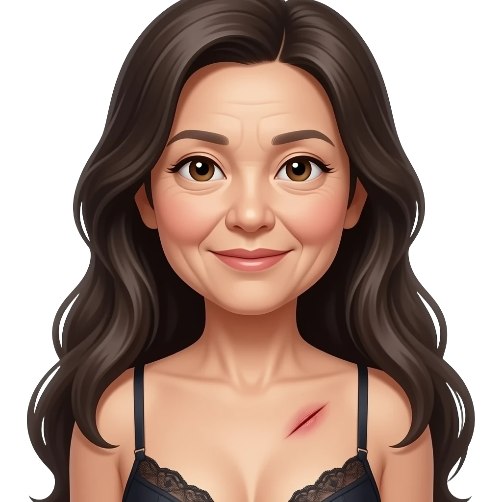 Asian mid age long hair wound body woman with Sexy lingerie bra and panty emoji