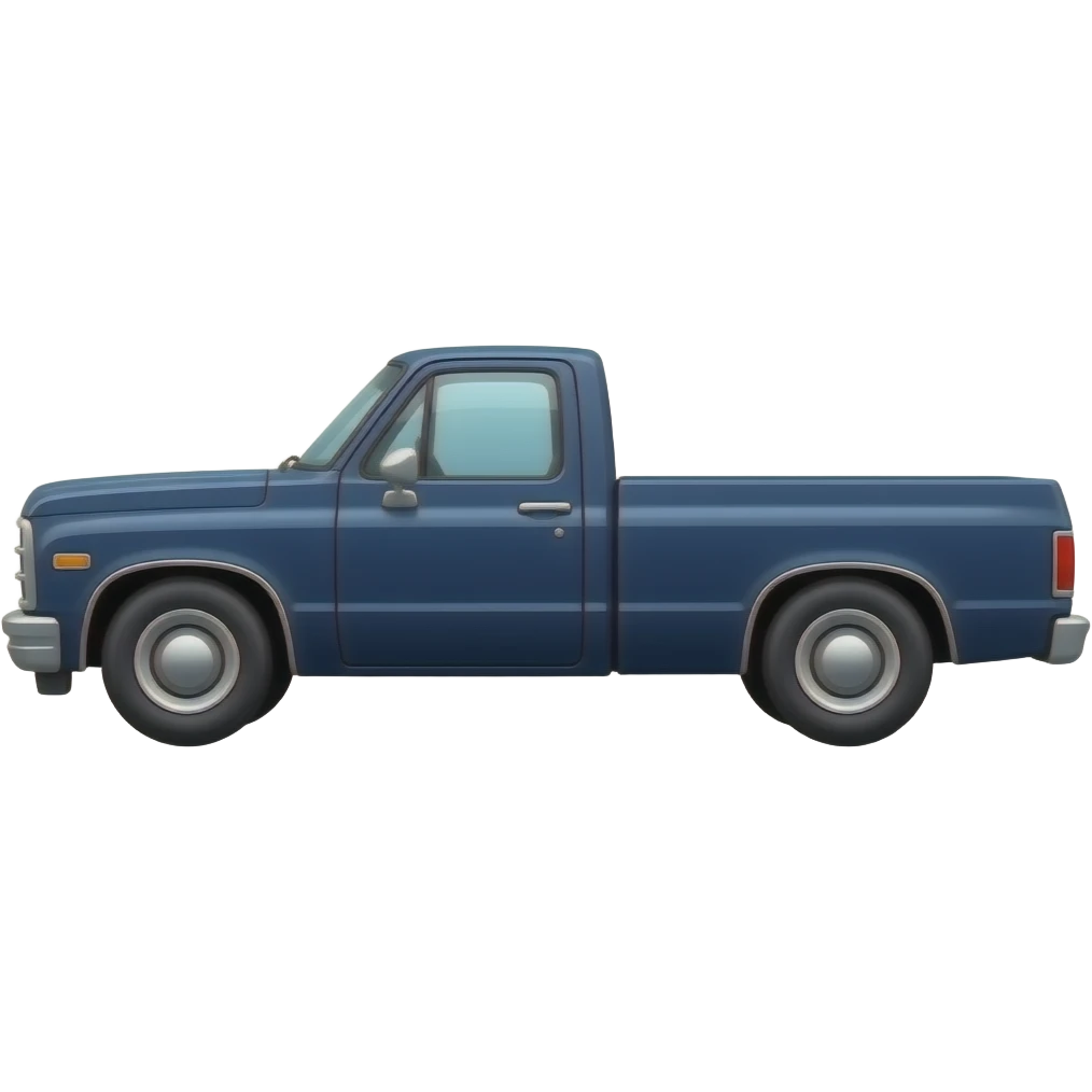 side view of an unlabeled dark-blue pickup truck, classic emoji style, left facing emoji