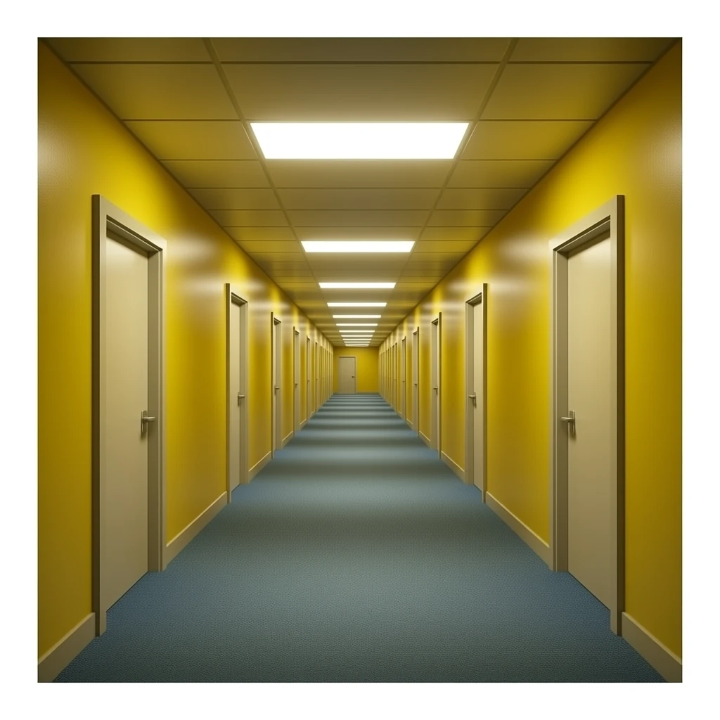 The Backrooms is a creepy internet idea about accidentally “glitching” out of reality into an endless maze. The most famous version (Level 0) is:   Yellow empty rooms   Buzzing lights   Damp carpet   Hallways that all look the same   It feels weird and lonely, like you’re not supposed to be there. emoji