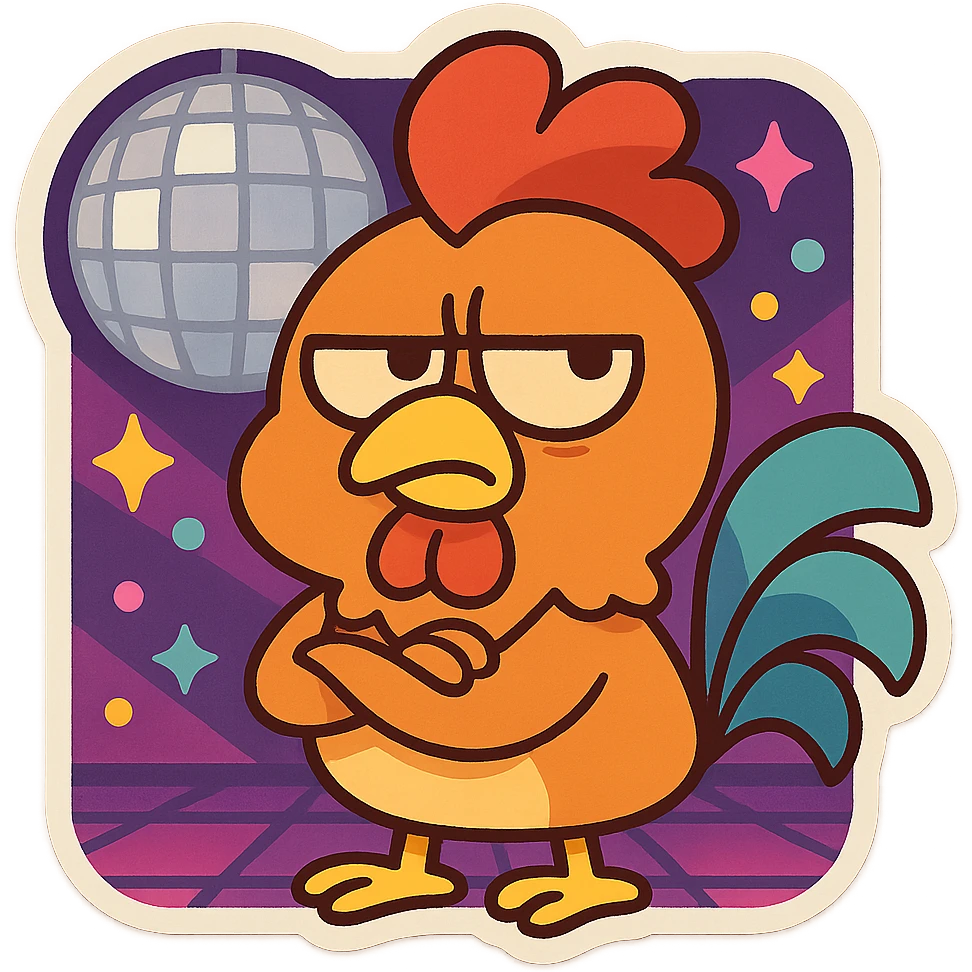 Coq disco qui perd patience en style cartoons enfant style gumball  emoji