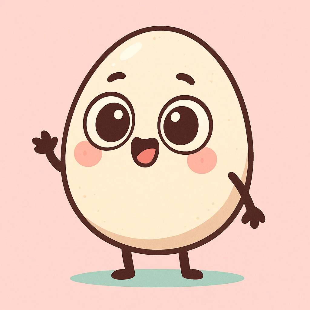 egg character, chibi style, big eyes, pastel colors, simple background emoji