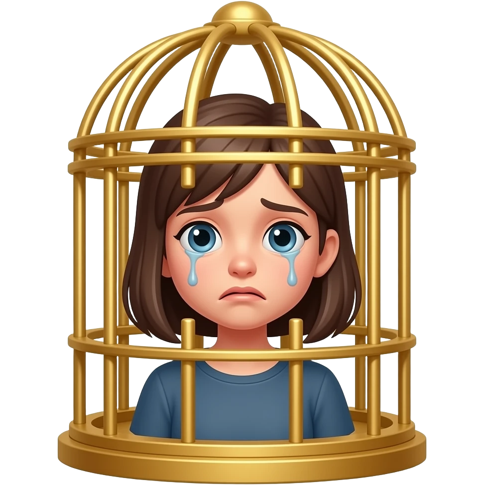 a girl  in golden cage sad and terrified emoji