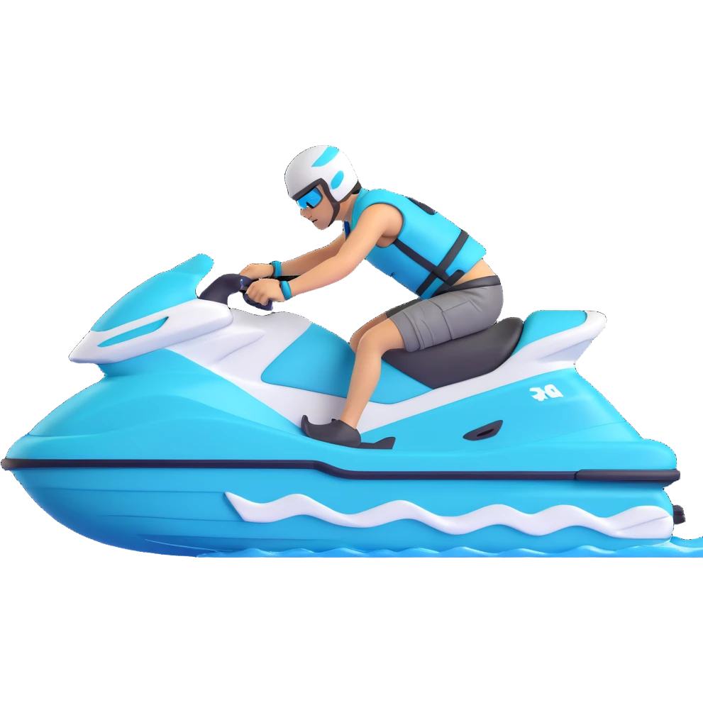 white and turquoise jet ski with a person in a life jacket side view sporty dynamic emoji