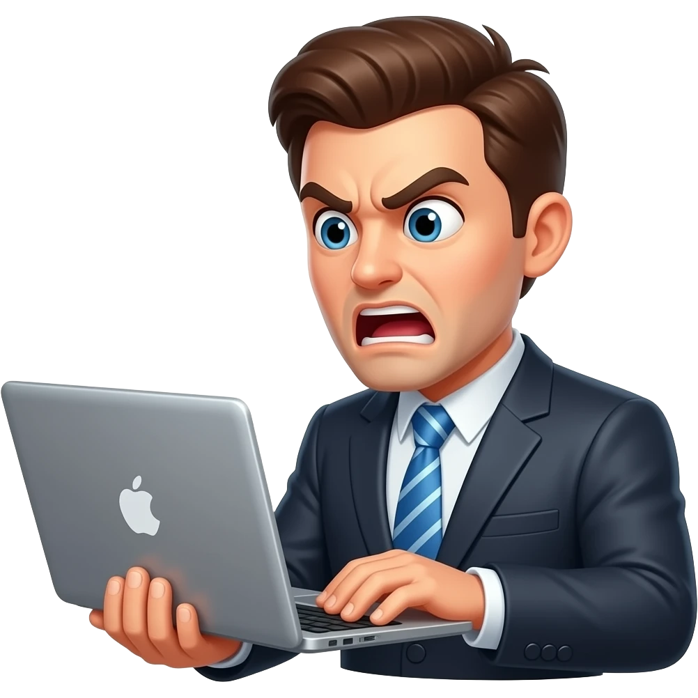 panicked business person, enraged with laptop emoji