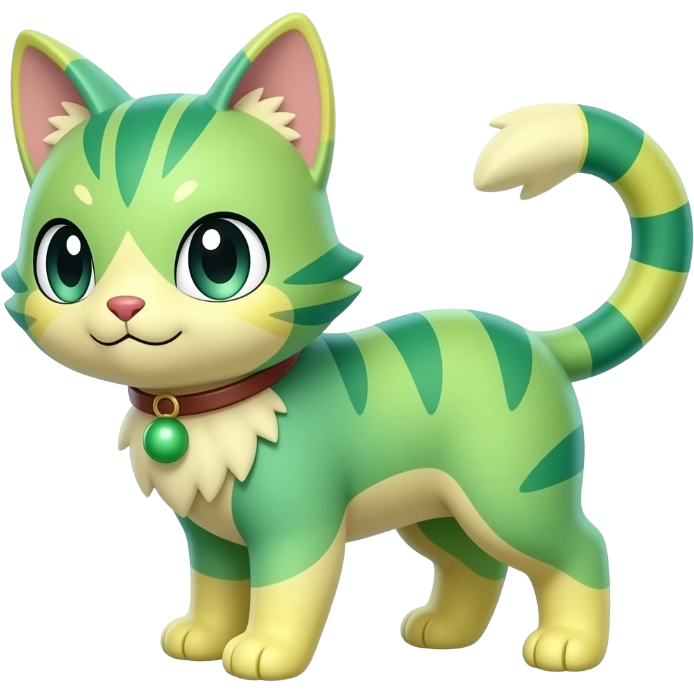 Iridescent Green and Yellow Electrike-Sprigatito-Bobcat-Amaura-Aurorus-Shiny-glorp-cat-fusion (full body) emoji