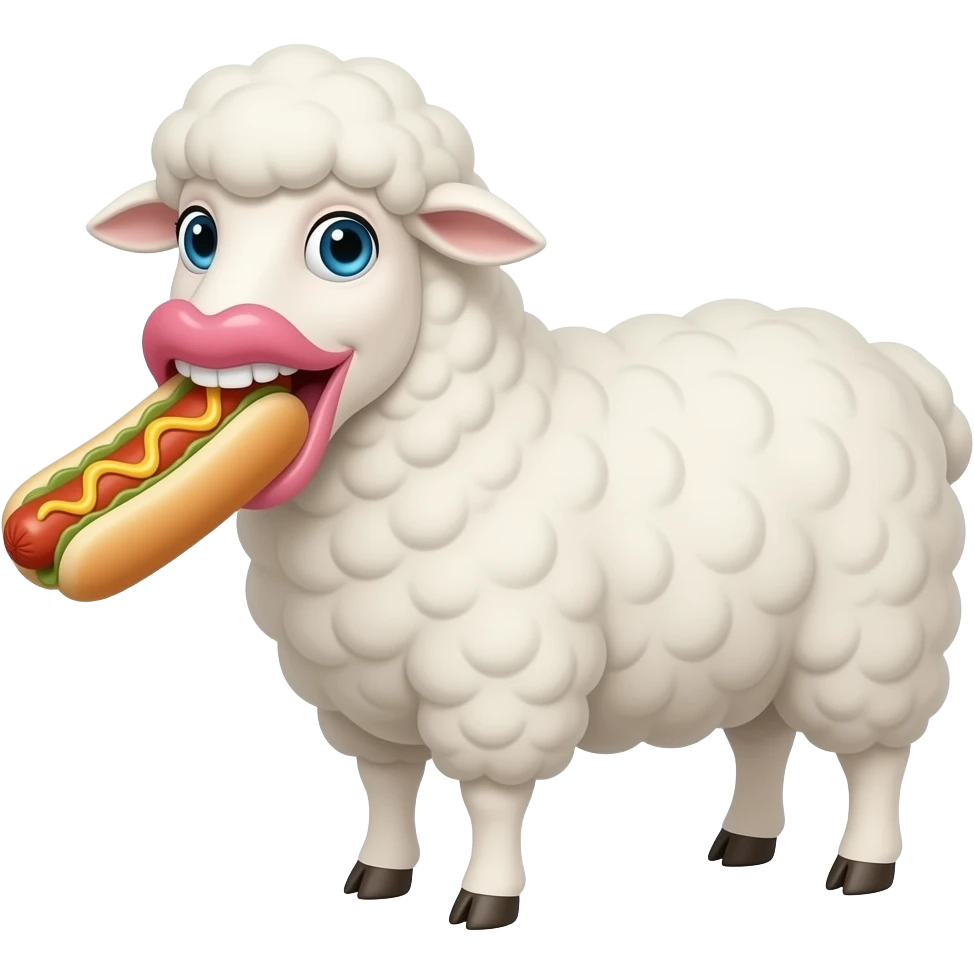 Toothless White Sheep with ultra big botox filler lips sucking off hotdog with no teeth emoji