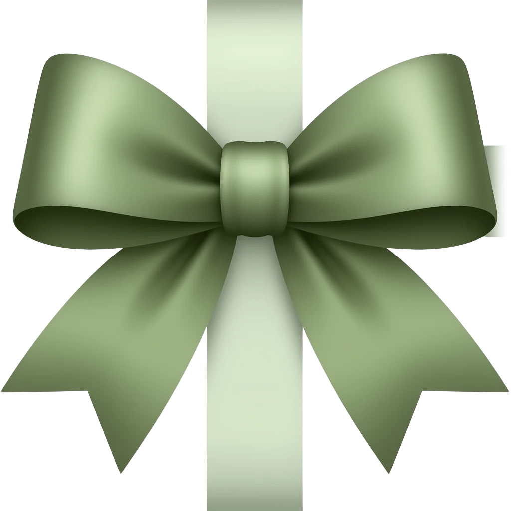 elegant ribbon bow,  muted earthy palette with dark olive green, soft sage green, emoji