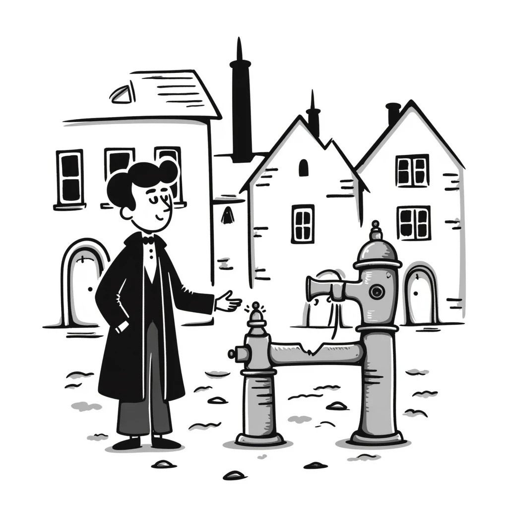 Victorian man with a broken water pump in a dirty street emoji