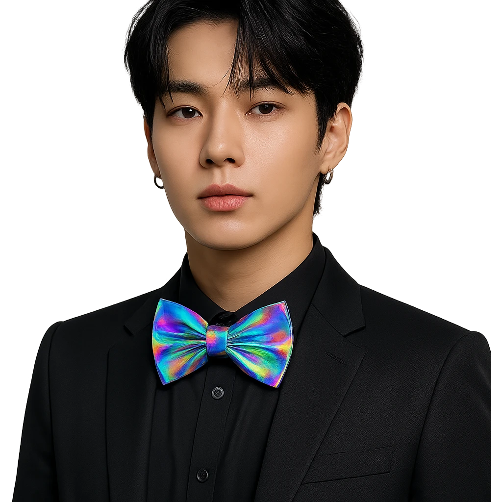 kpop idol bow tie with holographic shine, fashionable emoji