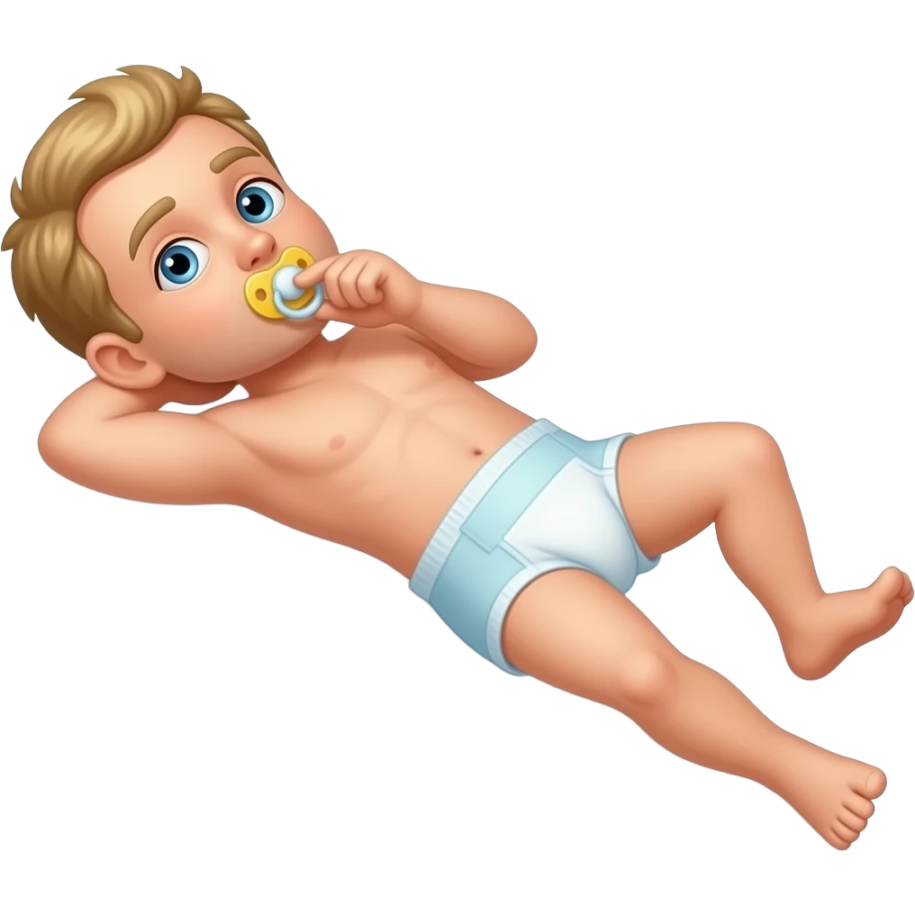 Adult blond hair male laying on back and wearing a diaper sucking on pacifier emoji