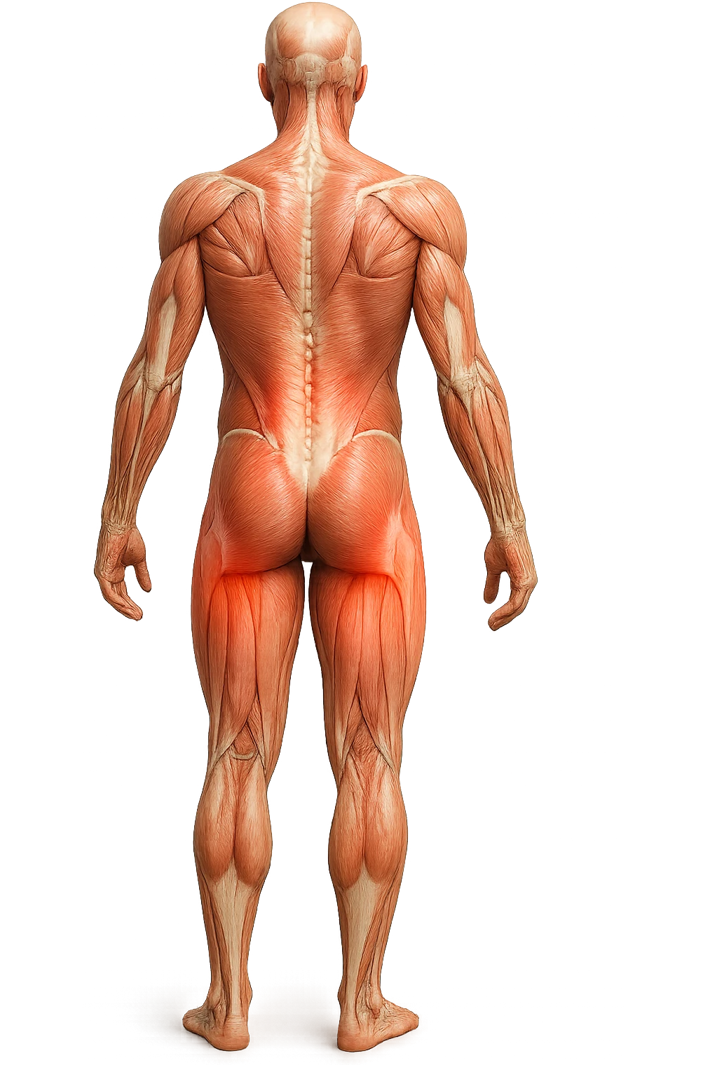 CORPO UMANO ANATOMICO A FIGURA INTERA REALISTICO DI SPALLE CON DOLORE ALLA LOMBARE INFIAMMATA, DOLORE ALL'ANCA, IPERREALISTICO 4K emoji