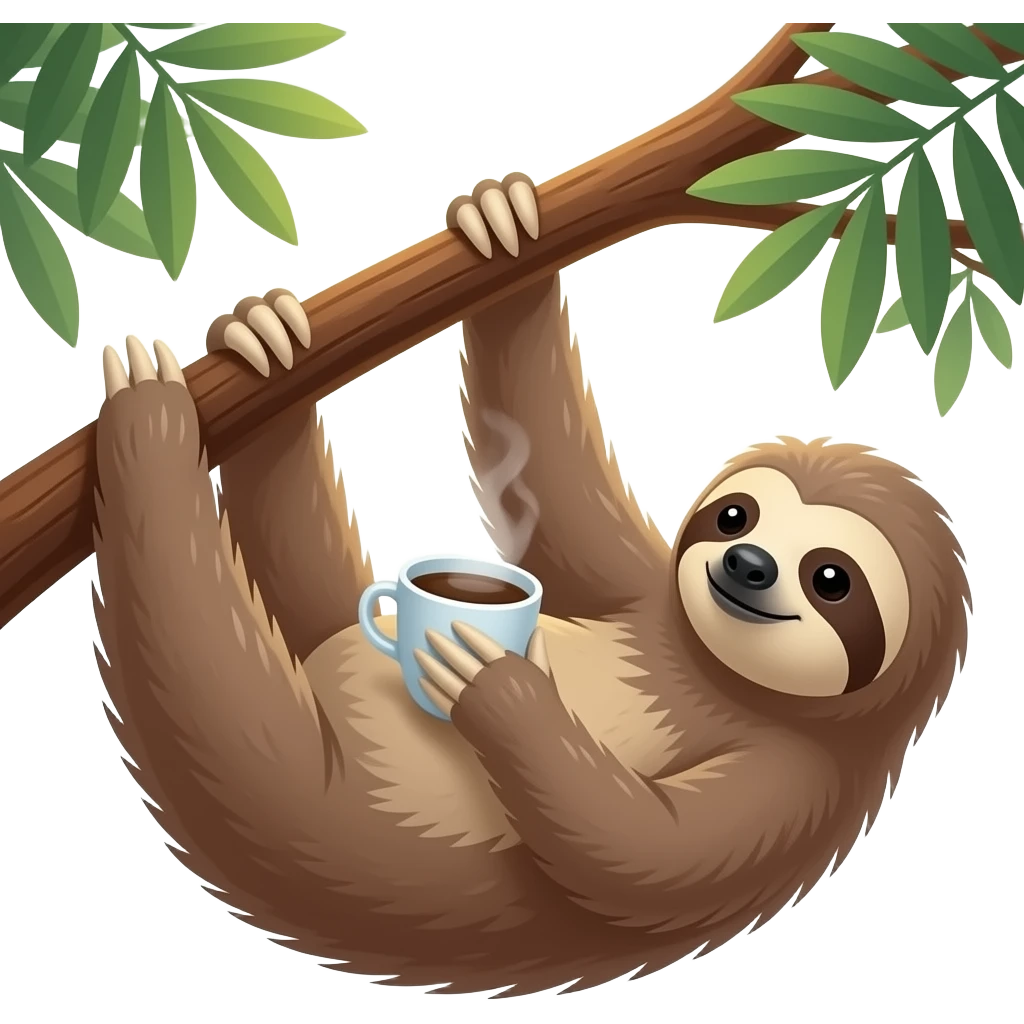 sloth tree morning coffee hanging sunrise jungle emoji