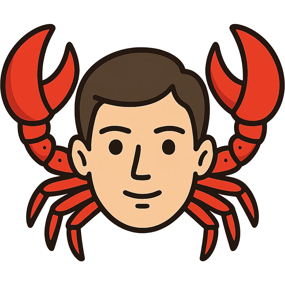 face with red crab claws, digital illustration emoji
