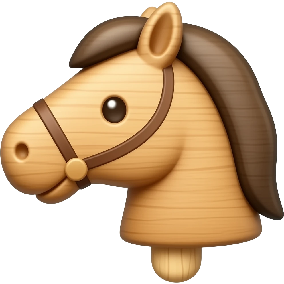 a wooden toy stick with horse head emoji