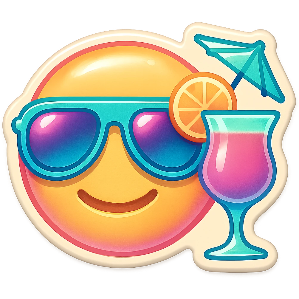 emoji inspired by Miami Vice, sunglasses, cocktail, pastel color palette emoji