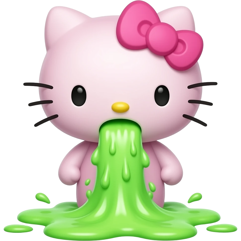 pink hello kitty is vomiting neon green like niagara emoji