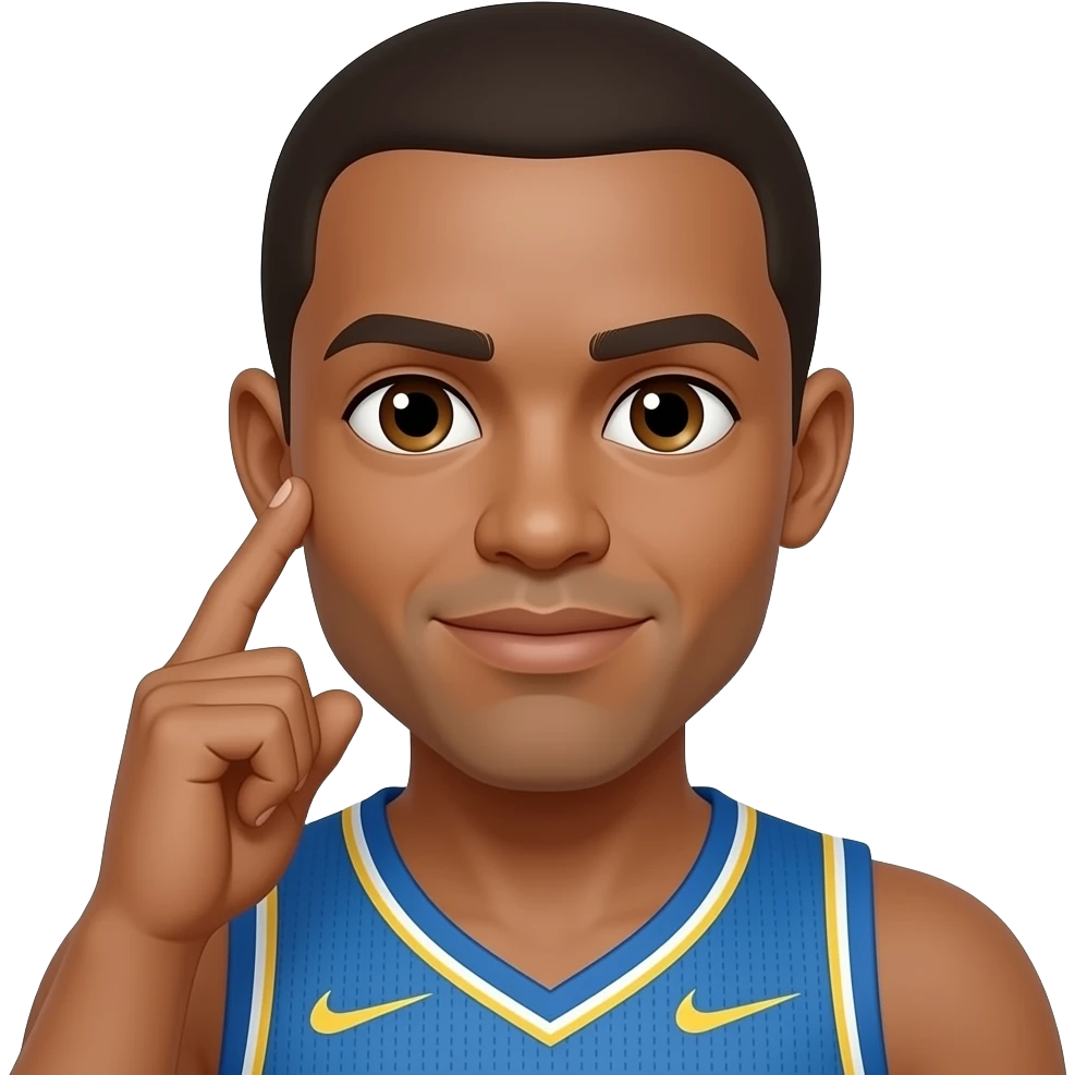 Make the mans skin light brown and a basketball player with his first and second fingers held up to his right ear and his thumb held on his lips like a phone emoji