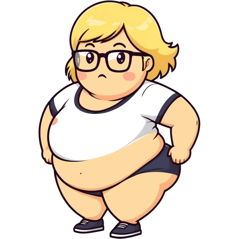 Blonde with a fat belly and big glasses farting emoji